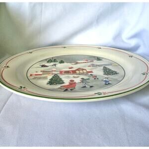 Vintage Christmas Winter Scene Serving Bowl – Skating Village Design